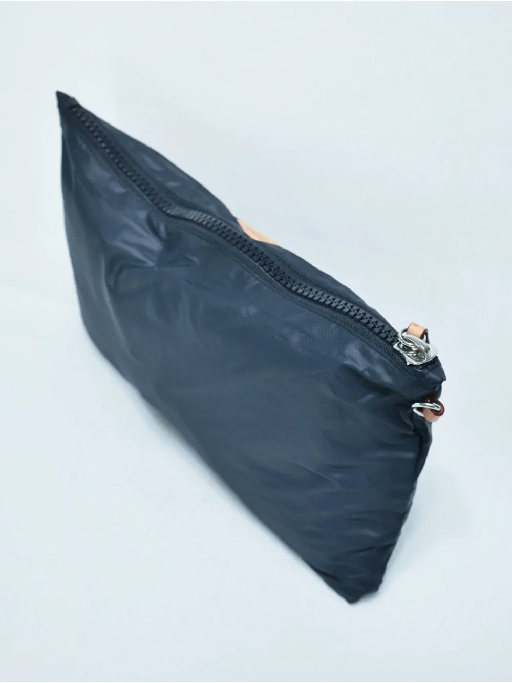 MZ Wallace Navy Blue Nylon Cosmetic Pouch with Tan Leather Accent